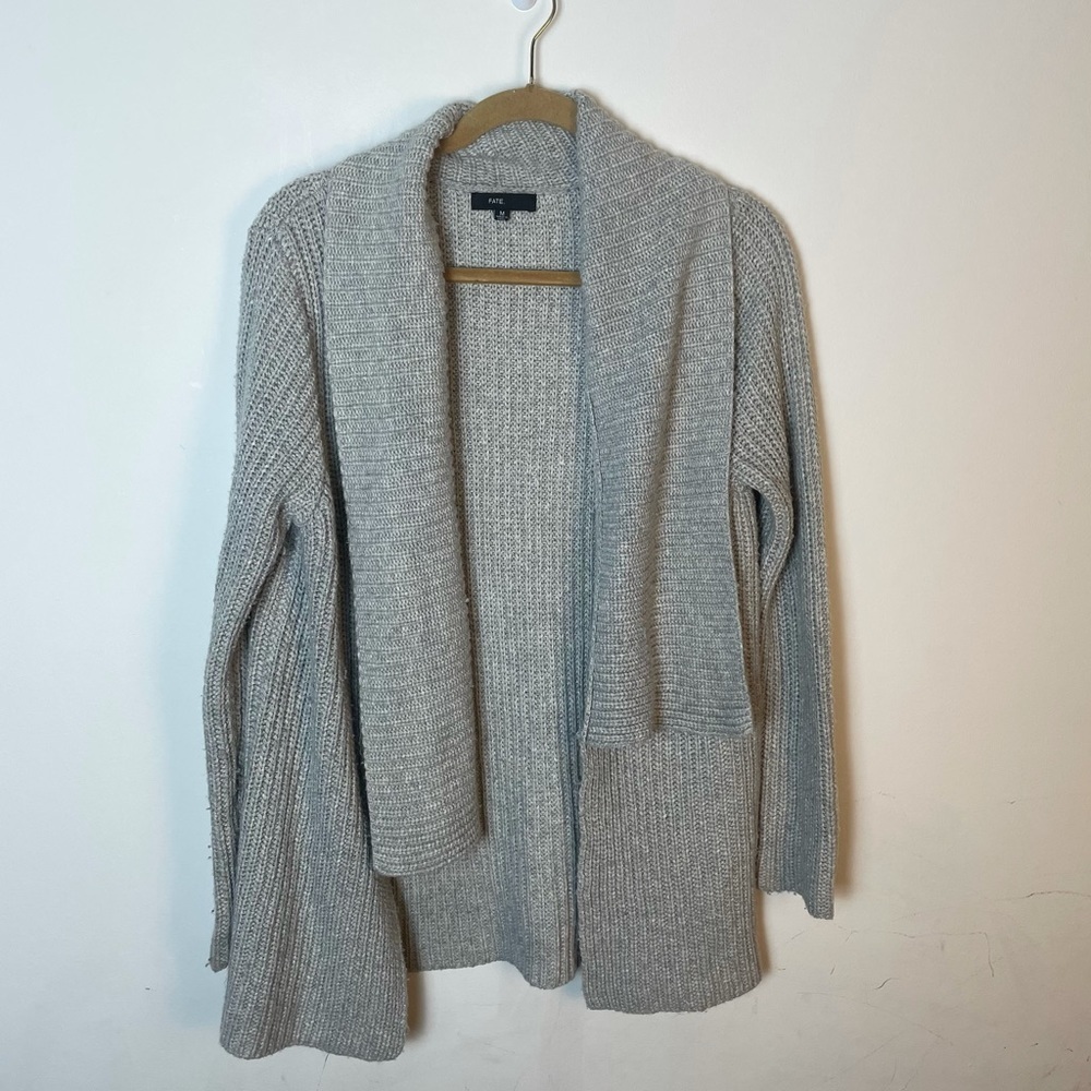 Fate Gray Minimalist Knot Cardigan Sweater Size M